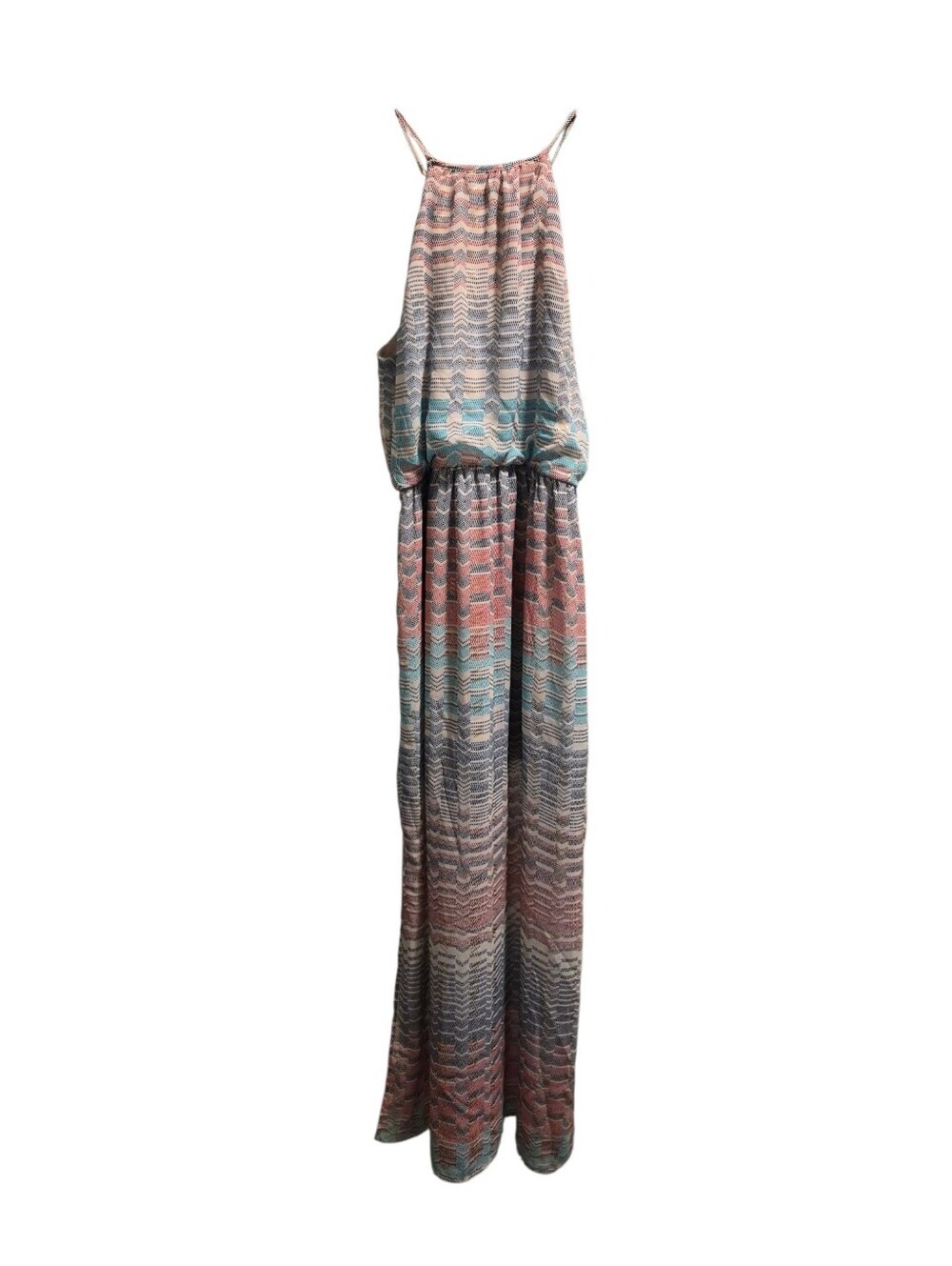 Lily Rose Maxi zig zag Print Halter Dress, Lined, Medium, Like New